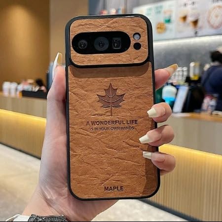 Image of MILLION CASES Back Cover Case for Google Pixel 9 Shockproof Protective Vintage Maple Leaf Embossed Case for Men & Boys(Black)