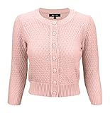 YEMAK Cute Pattern Cropped Daily Cardigan Sweater Vintage Inspired Pinup,Blush,Large