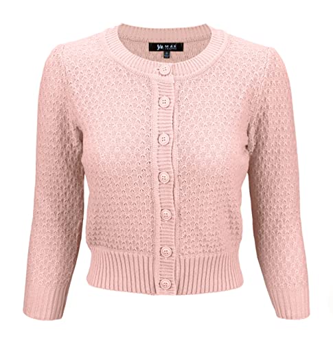 YEMAK Cute Pattern Cropped Daily Cardigan Sweater Vintage Inspired Pinup Blush Medium