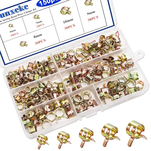 Sunxeke 150Pcs Spring Band Hose Clamps Assortment Kit,5 Sizes Fuel Line Hose Clamps,Low Pressure Air Clip Strap Clamp for Silicone Vacuum Hose Clamp Fuel Line Clamps (6mm 7mm 8mm 9mm 10mm)