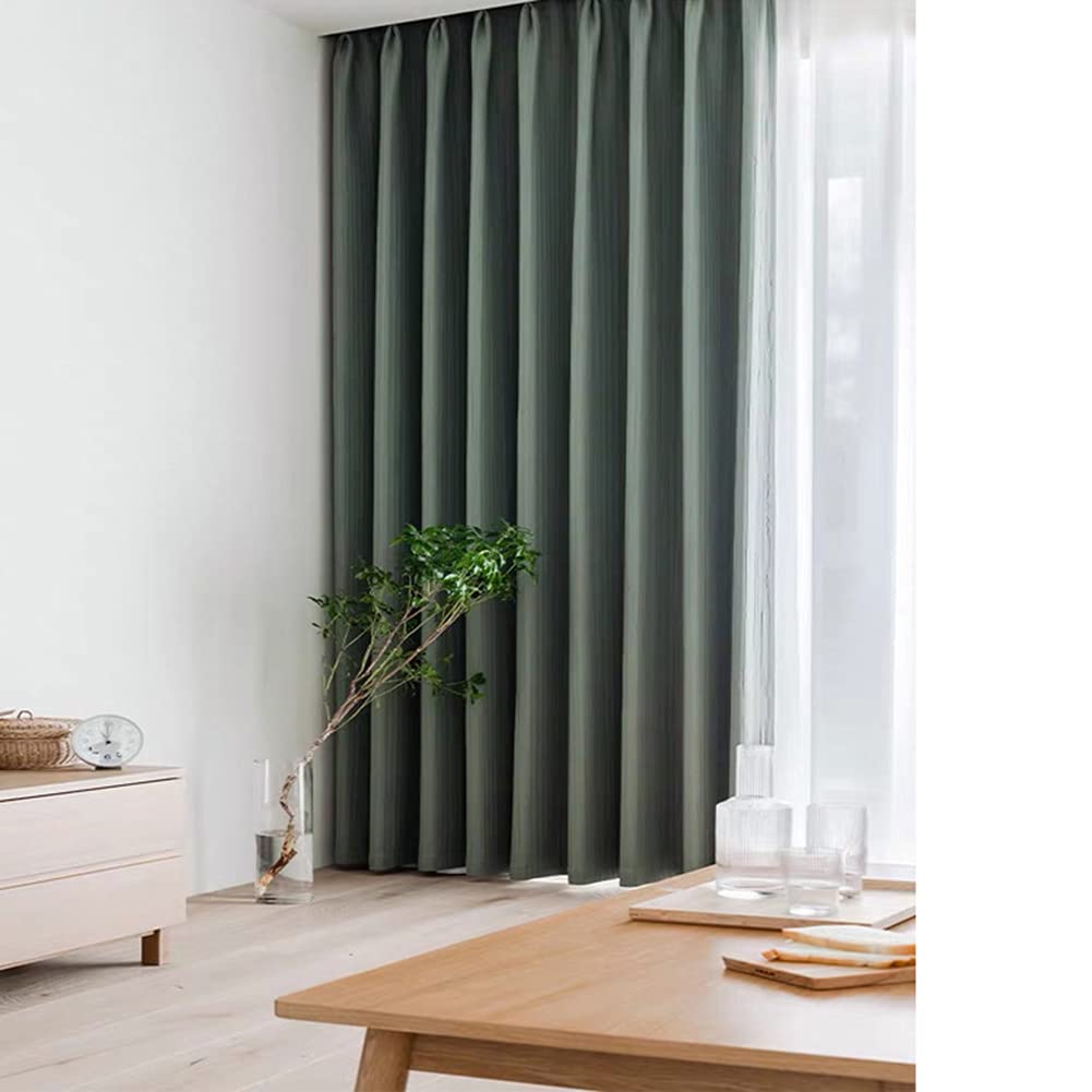 2 Paneles Cortinas Opacas Estilo Japones Lápiz Pliegue Cortinas Blackout, para Salón Habitación Y Dormitorio,Verde,W140xL270cm