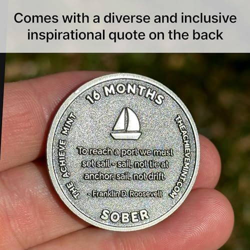 Image of The Achieve Mint 16 Months Sober Token | Sixteen Months Sober Chip | Non-AA Gift, Non-Religious Medallions for Men and Women Celebrating Sobriety