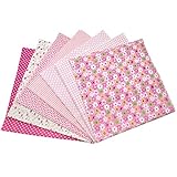 YXJDWEI 7Pcs Baumwollstoff Patchwork Stoffe DIY Gewebe Quadrate Baumwolltuch Stoffpaket zum Nähen mit vielfältiges Muster 50x50cm Pink