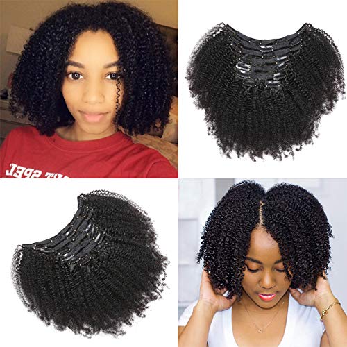 Kabadu - Extensiones de cabello rizado afro mongol de grado 9A, 8 unidades, 18 clipsjuego, cabello humano virgen mongol, color negro natural (1