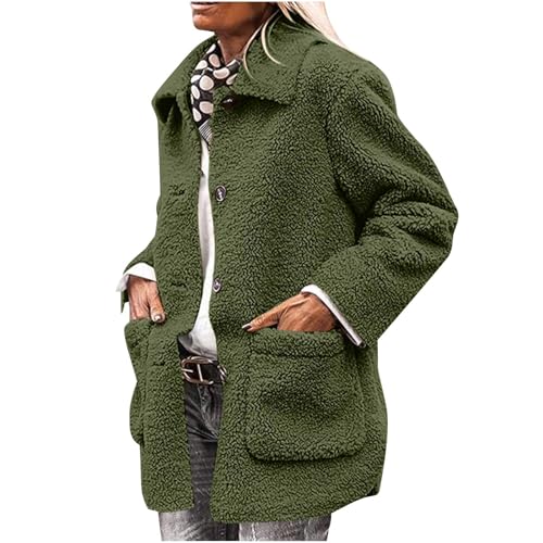 Sherpa Jacket Women Warm Lapel Fuzzy Fleece Jacket Casual Comfy Button Down Faux Fur Coat Trendy Outerwear