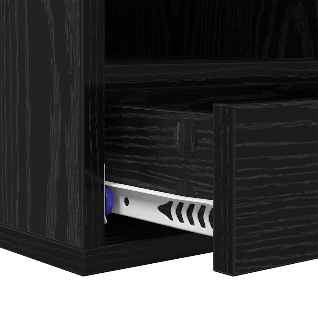 Druckerständer Holzwerkstoff Schwarz Eichen-Optik 40x32x24 cm | Herausziehbare Schublade mit Rollen, viel Stauraum, modernes Design, pflegeleicht mit feuchtem Tuch