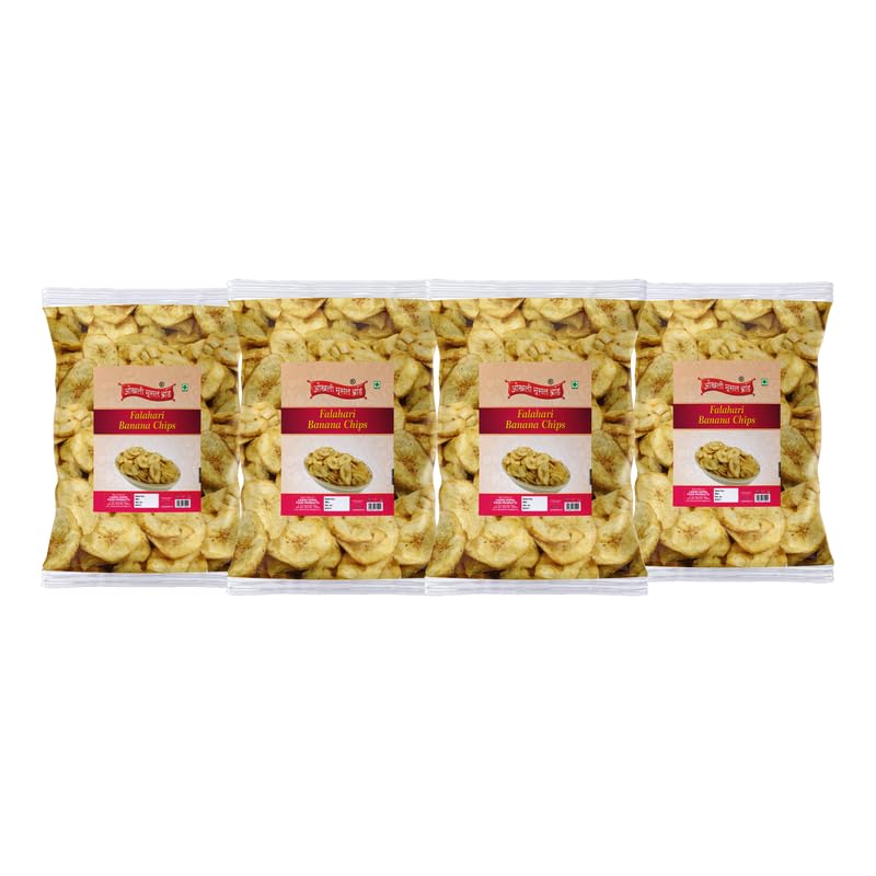 Image of OKHLI MUSAL BRAND Fast Falahari Farali Falhari Banana Chips Tasty Yummy Snack Healthy Snack Made In Ground Nut Oil-Mysore Vazha Pazham Banana Kella Kela Chips wafers Namkeen Snack-900g*4Pack
