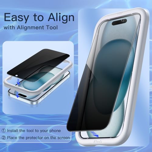 Image of JETech Privacy Screen Protector for iPhone 15 Plus 6.7-Inch with Camera Lens Protector, Anti-Spy Tempered Glass Film, Easy Installation Tool, 2-Pack Each