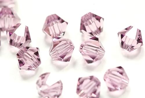 Miniatura 3 de 100 cuentas de cristal de bicona facetadas sueltas de 0.236 pulgadas (0.236 in), amatista púrpura claro compatibles con cristales de Swarovski