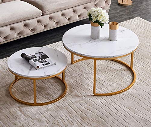 XHONG Runder Couchtisch 2er-Set Runde Beistelltische Moderne Couchtische Beistelltisch Metall Couchtisch Holz Cover