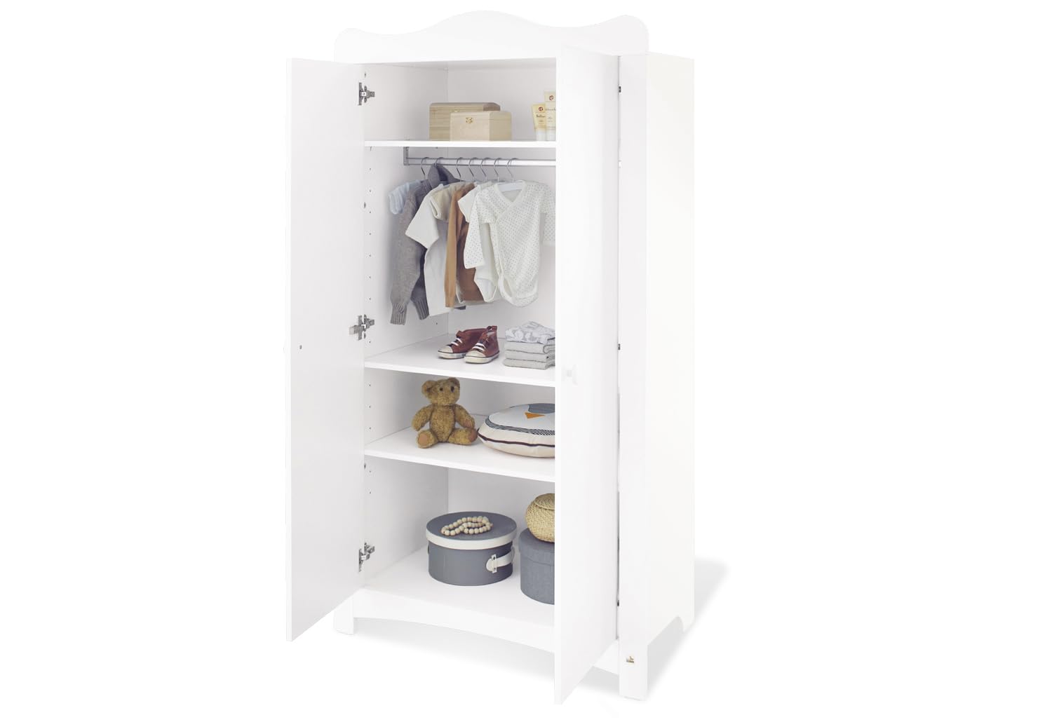 Armoire Pinolino Laura 3 Portes - Blanc 135x57x192 Cm - Étagères Réglables - Rangement Chambre Bébé
