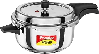 Prestige Deluxe Alpha Svachh 5L Stainless Steel Pressure Cooker - Induction Compatible, Spillage Control Deep Lid, Alpha Base