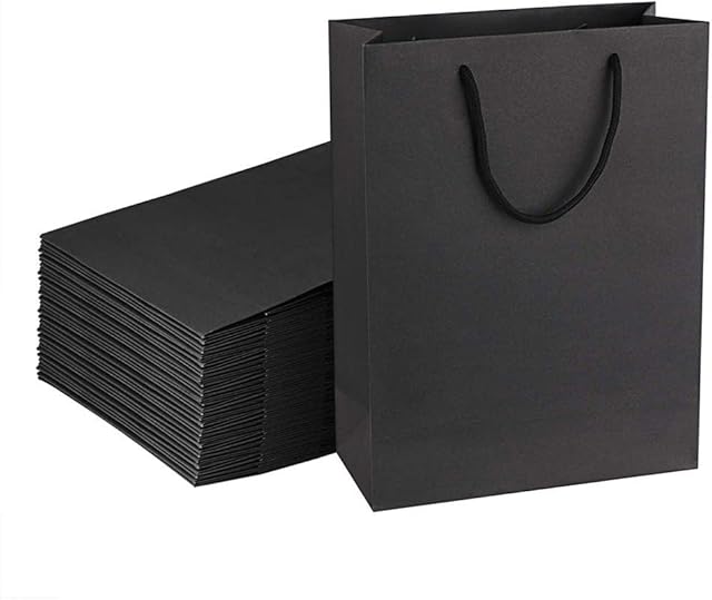 Cevvako Black Gift Bags, 15 Pcs Medium Black Paper Gift Bags with Handle, 15 x 6 x 20cm Reusable Party Bag for Birthday, Wedding, Christmas Party