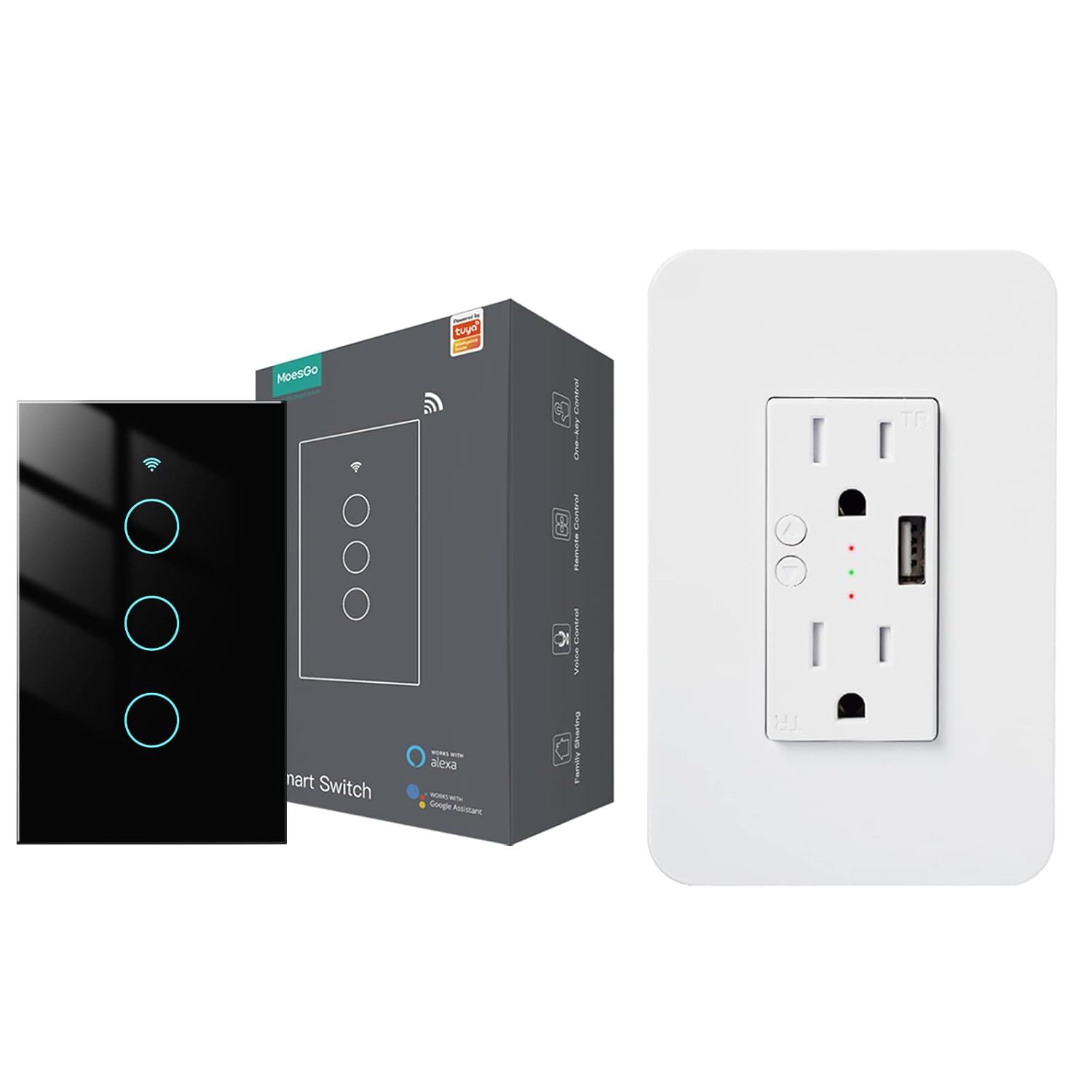 MoesGo WiFi Wall Outlet Plus Smart Touch Switch Black 3 Gang Amazon