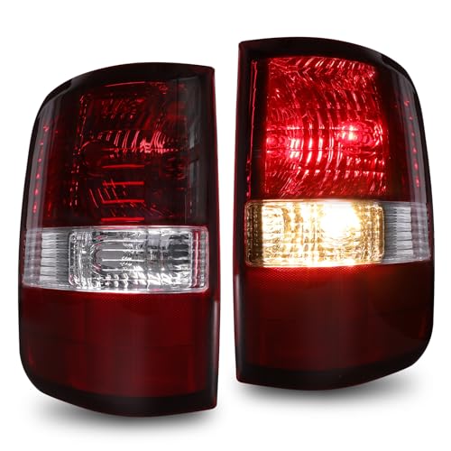 KIGEMOS Smoked Red Tail Lights Pair with Bulbs Compatible with Ford F-150 2004 2005 2006 2007 2008 Driver & Passenger Side Rear Lamps
