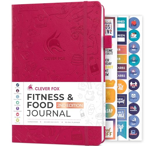 Clever Fox Diario de fitness y comida, planificador de nutrición y entrenamiento para mujeres y hombres, libro de registro de ejercicios de dieta y gimnasio con calendarios, seguimiento de dieta y