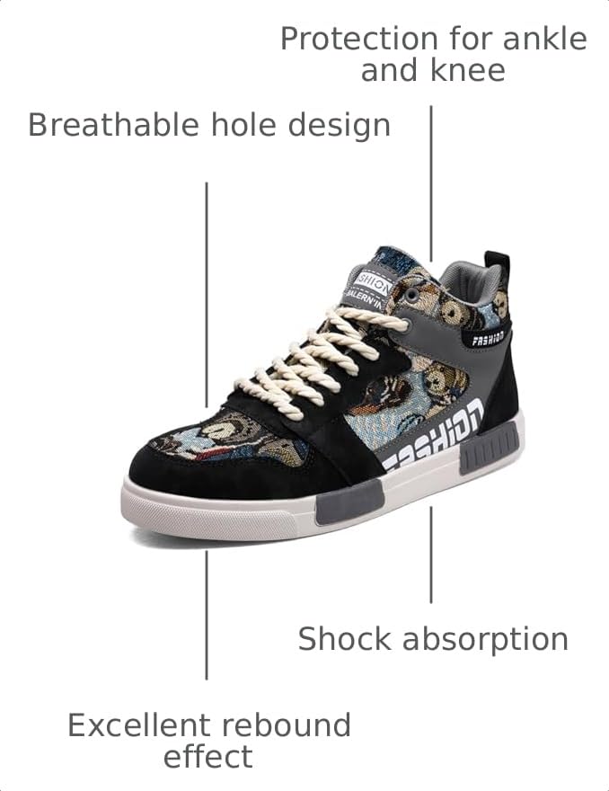 Image of Men's Fashion High Top Chinese Style Skate Sneakers Stylish Comfortable Skateboarding Road Running Walking Shoes