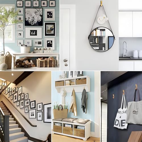 Image of 50 Sets of Picture Hanging Kit, 30lb(30 Sets) and 50lb(20 Sets) Picture Hangers, Metal Picture Hanging Hooks with Nails, on Drywall, Wooden Wall(Gold), YF-PicHanger-30LBX30+50LBX20