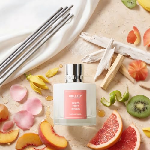 Image of Airkeep Reed Diffuser Set,3.38 fl oz (100 ml) - Spiced Fruit Woods Oil Diffusers with 8 Reed Sticks, Home Fragrance Reed Diffuser for Bathroom Shelf Decor