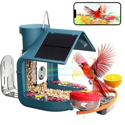 Smart Bird Feeder with Camera Solar Powered, Hummingbird Feeders for Outdoors, 2K HD AI Identify Birds 10000+Species, DIY Add-ons, AI Instant Notifications, IP65 Waterproof, 6400mAh Large Battery