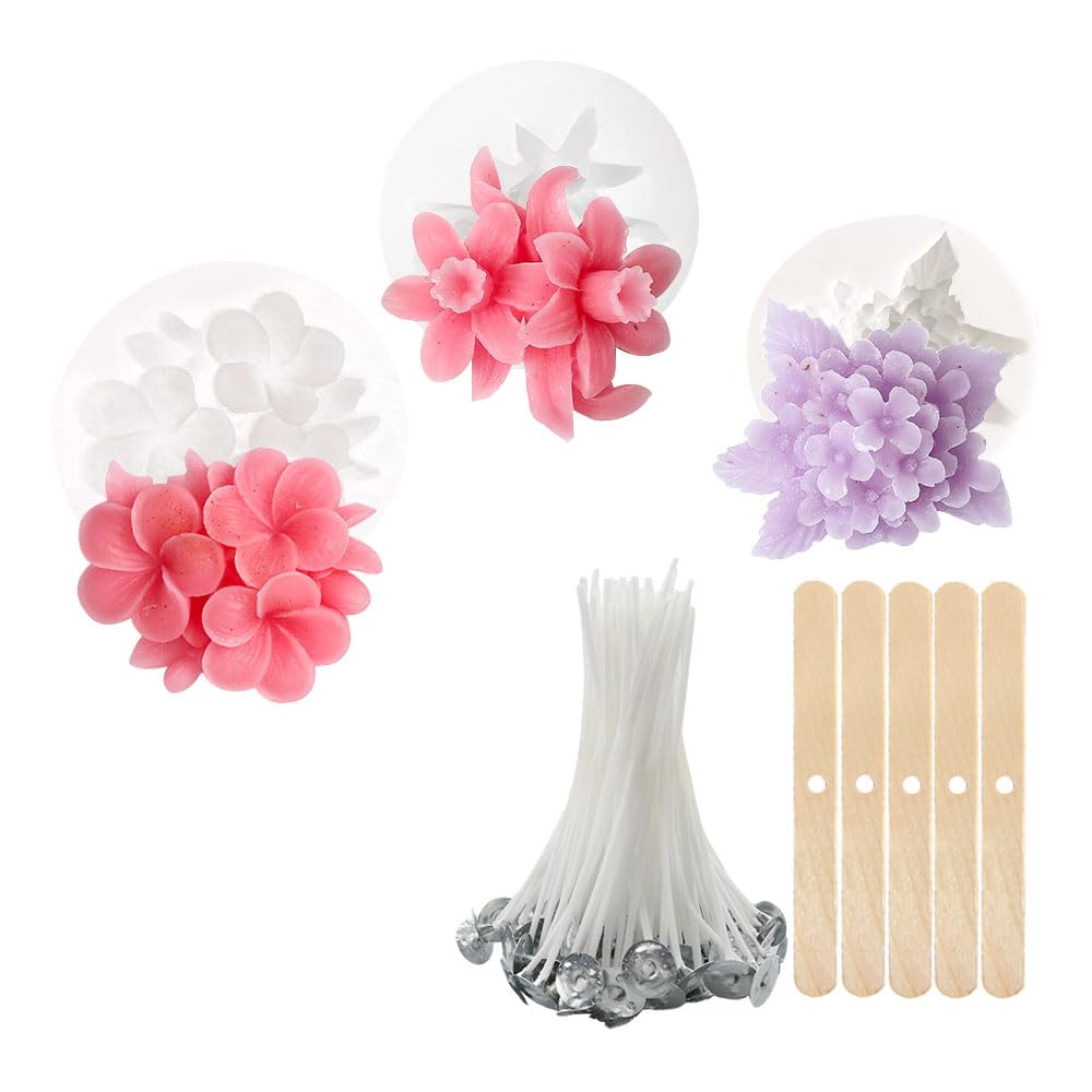 Lot De 3 Moules Silicone 3D Bougies Fleurs - Rose, Œillet, Pivoine - DIY Bougies Parfumées & Décorations