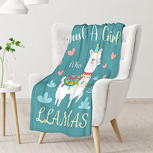 Blanket for Girl Boy - 50x60 Inches Cute Llama Throw Gifts- Teal Soft Fuzzy Blankets for Bed, Couch & Living Room