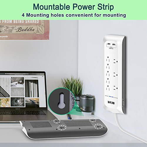 Surge Protector Power Strip with USB, Mountable Power Strip with 2 USB Ports and 8 Outlets, 6 FT Long Extension Cord, 1875W/ 15A, 900 Joules, Circuit Breaker Safeguard Home& Office Accessories- White - Thumbnail 3
