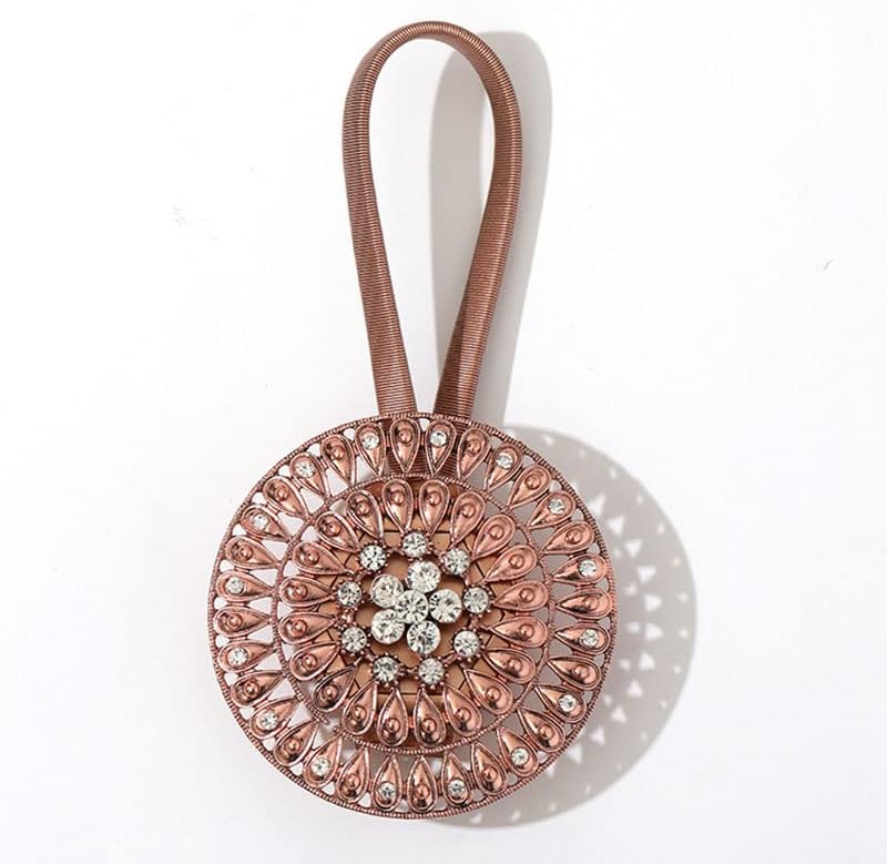 2 Piece Floral Design Magnetic Curtain Accessories Rhinestone Decorative Window Spring Tie Retractable Metal Curtain Holder (Color : Red C4, Length : A)