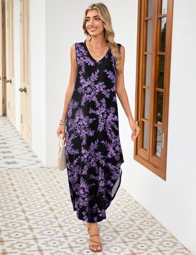 Image of JollieLovin Women Plus Size Summer Tank Maxi Dresses Sleeveless Causal V Neck Beach Long Dresses Swim Cover up (L-5X)