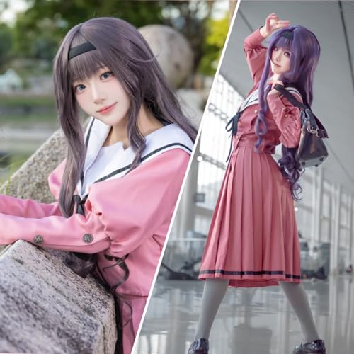 Image of LABEAUTE Long Curly Purple Cosplay Wig for Men Woman for Short Straight Cosplay Wig with Bangs for Anime Heat Resistant Hair for Party and Halloween