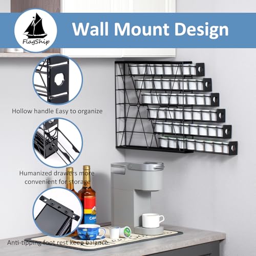 Image of FlagShip 6-Tier Coffee Pod Holder for K Cup - 48 Capsule Max Capacity Metal Rack, Ultra-Efficient Corner Storage Space Saving Design