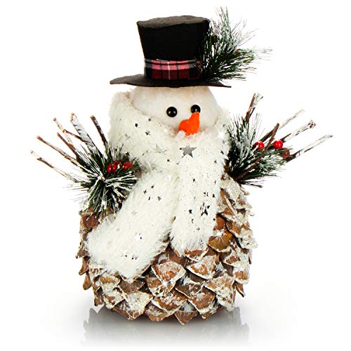 com-four® Figura de boneco de neve tamanho M, figura decorativa de inverno com corpo de abacaxi, detalhes de Natal amorosos, lindas decorações de mesa (brilho branco - M)