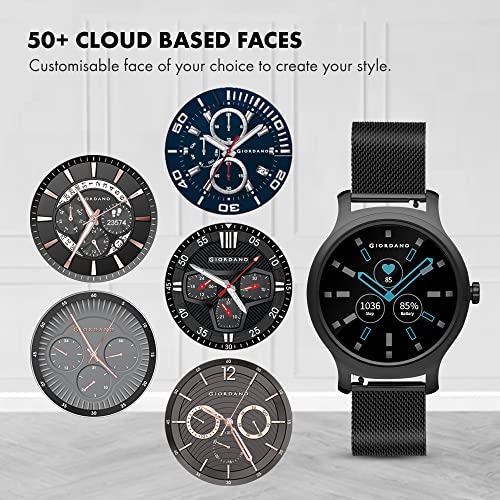 Giordano-Black-Unisex-Smart-Watch-with-Bluetooth-Voice-Calling128-Display-Heart-SpO2-MonitoringMulti-Sports-ModesSleep-Monitor-IP67-Water-Resistance-with-in-Built-Microphone-and-Speaker