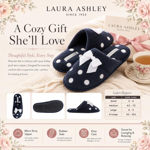 Image of Laura Ashley Ladies Embroidered Soft Terry Plush Scuff Slipper