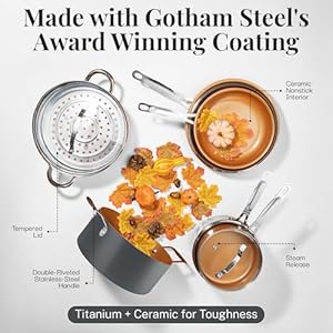 Gotham Steel 12 Pc Ceramic Pots and Pans Set Non Stick, Kitchen Cookware Sets, Pot and Pan Set, Ceramic Cookware Set, Non Toxic Cookware Set, Non Stick Pots and Pan Set, Oven Dishwasher Safe - Copper Gotham Steel 12 Pc Ceramic Pots and Pans Set Non Stick Kitchen Cookware Sets Pot and Pan Set Ceramic Cookware Set Non Toxic Cookware Set Non Stick Pots and Pan Set Oven Dishwasher Safe Copper