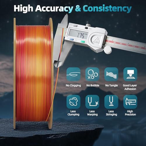 Image of Dual Color Silk PLA 3D Printer Filament 1.75mm, Dual Color 2-in-1 Red-Gold Silk Filament 1KG Spool (2.2lbs) Dimensional Accuracy Probability + /- 0.02mm Fits for Most FDM 3D Printers, Red-Gold