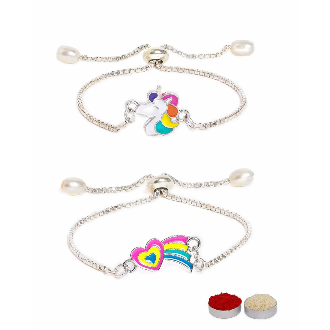El Regalo 2 PCs Cute Kids Fancy Bracelet Rakhis Set - Beautiful 2 Kids Rakhis Combo with Roli Chawal, Rakhi Message Card in Rakhi Gift Box for Little Brother/Niece/Nephew (Unicorn & Rainbow Heart) (B0CC1YBPDM) Amazon Price History, Amazon Price Tracker