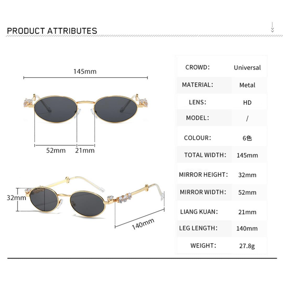 Lunettes de soleil ovales rétro pour femmes petite monture en métal design tendance et luxueux
