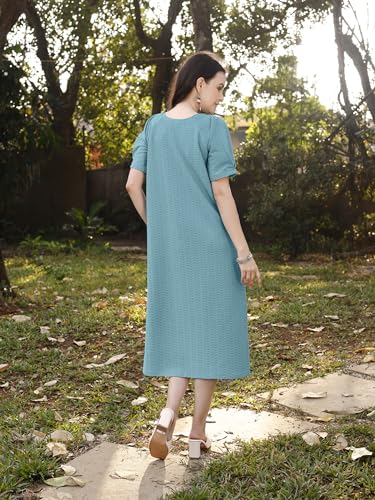 Image of PURVAJA Women's A-Line Below Knee Length Dress (Yuvi-011-013)