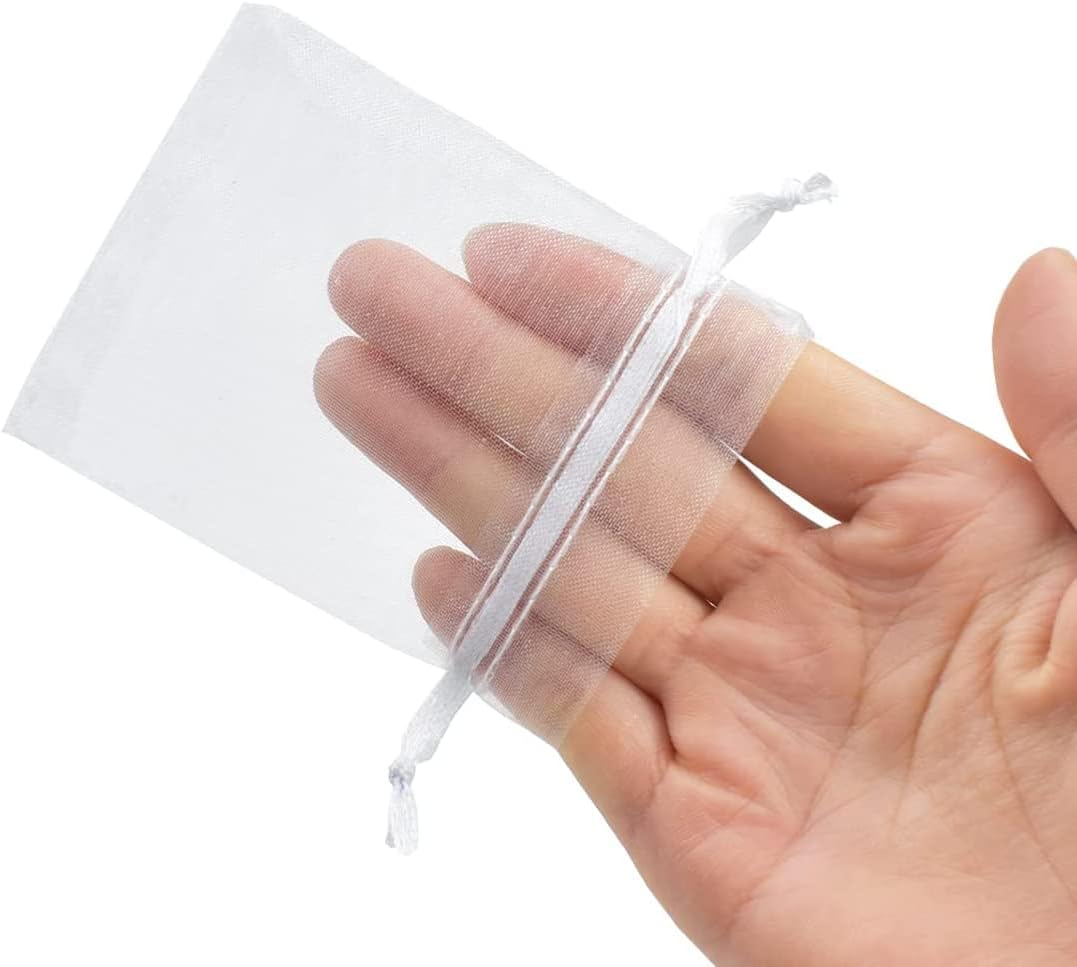 Organza Gift Bag,100PCS 7x9cm Small Mesh Jewelry Pouches Sheer Drawstring Pouches Mesh Candy Favour Bag for Jewelry Makeup Candy Baby Shower Christmas Halloween Packing (White) - Image 4