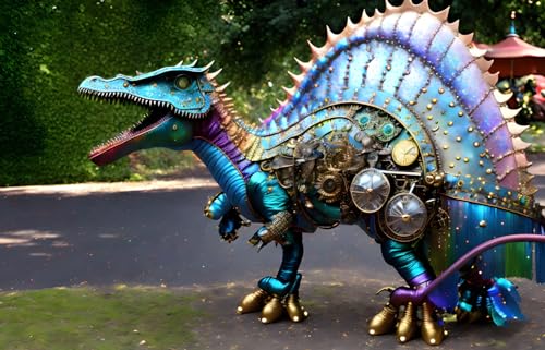 Poster dinosaure arc-en-ciel steampunk Meechi toile sans cadre 50x70 cm