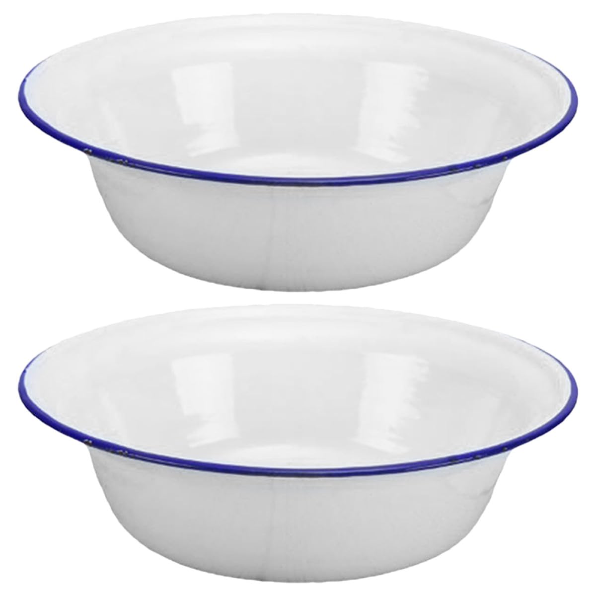 NUOBESTY 2 Stück Emailleschüsseln 22cm Weiß Tiefe Suppenschalen aus Robustem Emaille Schadstofffrei Spülmaschinengeeignet Vielseitig für Haushalt und Küche