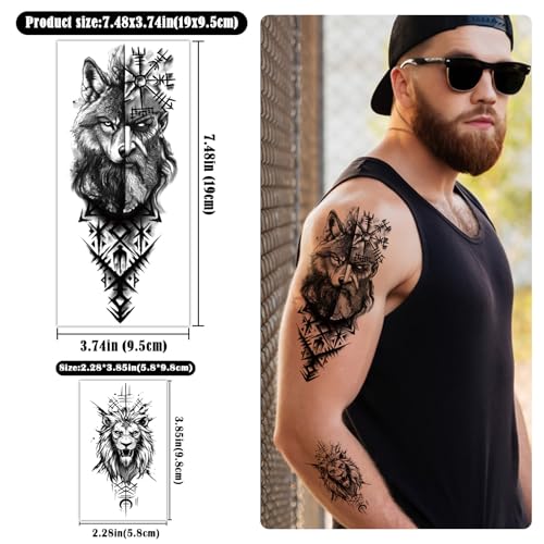 Image of 77 sheets Viking Temporary Tattoos Adult, Nordic Celtic Tattoos, Totem Tribal Fake Tattoo Stickers for Viking Costume, Nordic Norse Yggdrasil Valknut Fake Arm Tattoos for Women Men Kids