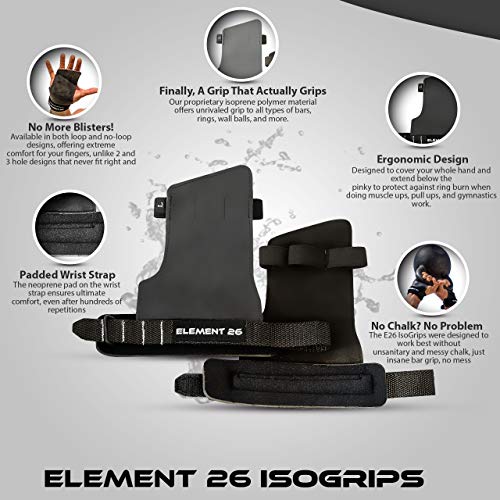 Element 26 IsoGrip Hand Grips for WODs, Gymnastics, Weight Lifting, and Cross Training - Gymnastics Grips for Men and Women - Cross Training Gloves - Tactical Grips (Medium, IsoGrip with Loops)