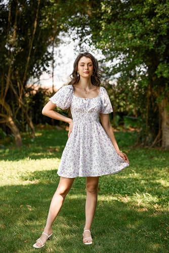 Image of Scarlet Darkness Women's Off The Shoulder Summer Dress Floral Puff Sleeve Renaissance Dresses
