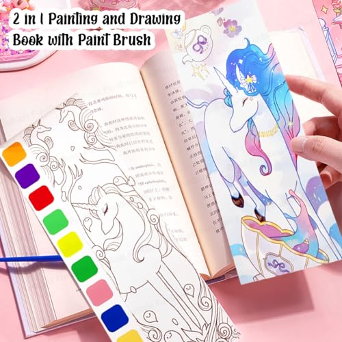 Image of FunBlast 2-in-1 Watercolor Coloring Book for Kids - 20 Sheets Unicorn Painting & Drawing Book with Paint Brush and DIY Bookmark | Magic Water Art Book (Multicolor)