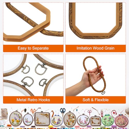 Image of PATIKIL 6x4.3inch Embroidery Hoops, 3Pieces Imitated Wood Octagonal Frame Cross Stitch Hoop Ring for Embroidery Art Craft Sewing Ornaments Hanging Decoration