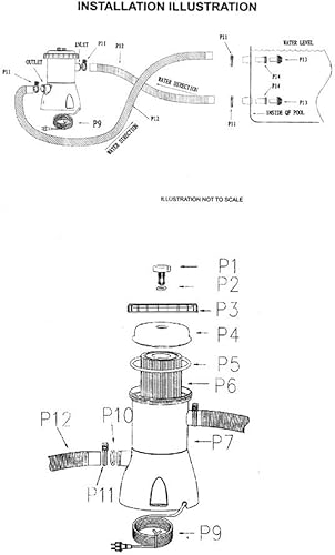 Miniatura 8 de Bomba de filtro de piscina sobre el suelo de 330 GPH - Bomba de piscina pequeña y kit de filtro con bajo ruido y 2 bombas de filtro de piscina para