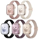 5 Pack Slim Braided Stretchy Bands Compatible with Apple Watch Band 40mm 41mm 42mm 38mm 44mm 45mm 46mm 49mm Women Men, Thin Elastic Nylon Solo Loop Straps for iWatch Series 10 9 8 7 6 5 4 3 11 SE 2/1