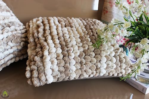 Image of Monstera Hut Boho POM POM Caramel Cushion Cover (Cushion Cover 16x16inch) (40.6 x 40.6 cm) - Combo (Pack of 2)